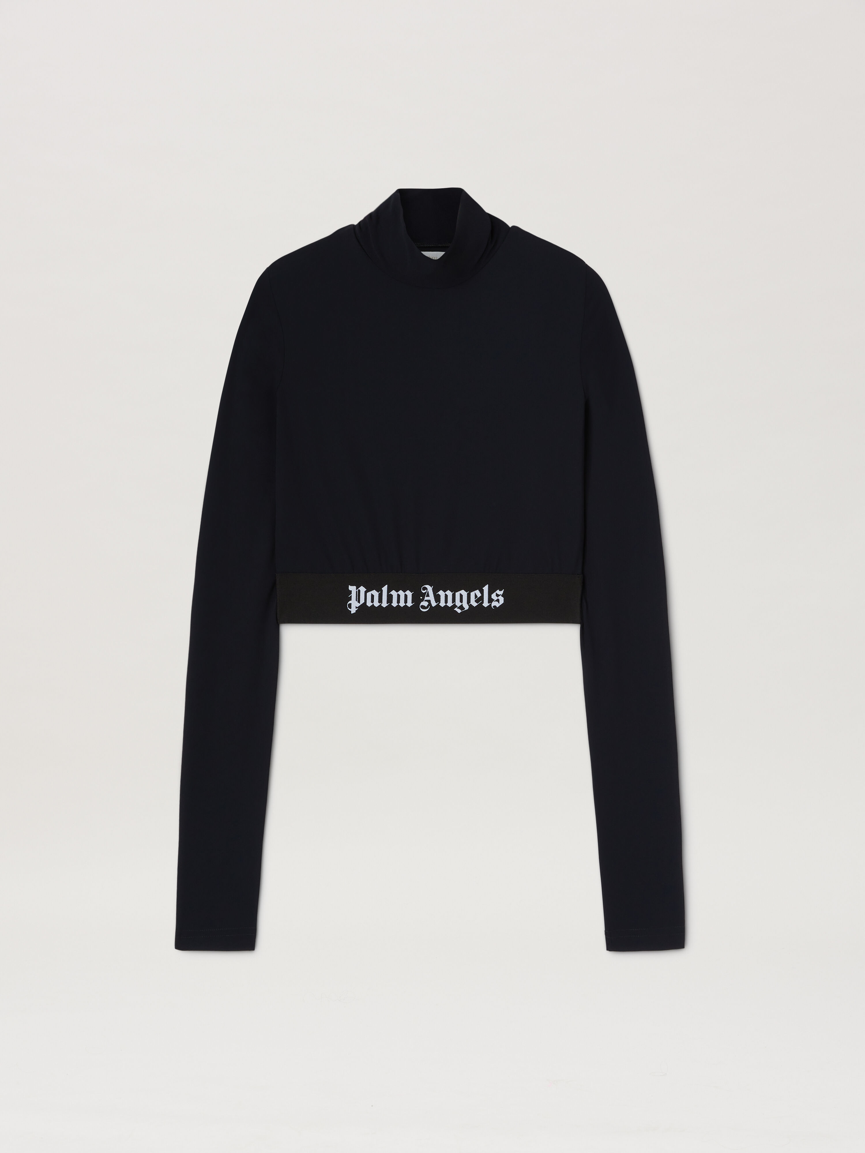 PALM ANGELS Sport cropped mock top with logo band BLACK - WHITE PWVO014C99FAB002