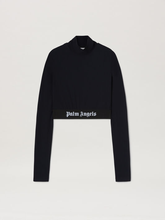 Sport cropped mock top with logo band PALM ANGELS Sport cropped mock top with logo band BLACK - WHITE PWVO014C99FAB002