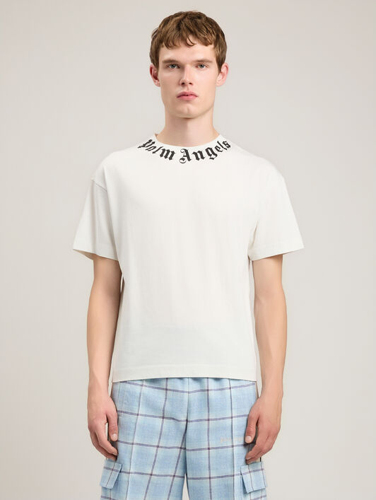 PALM ANGELS Neck Logo T-Shirt OFF WHITE BLACK PMAA109S26JER008