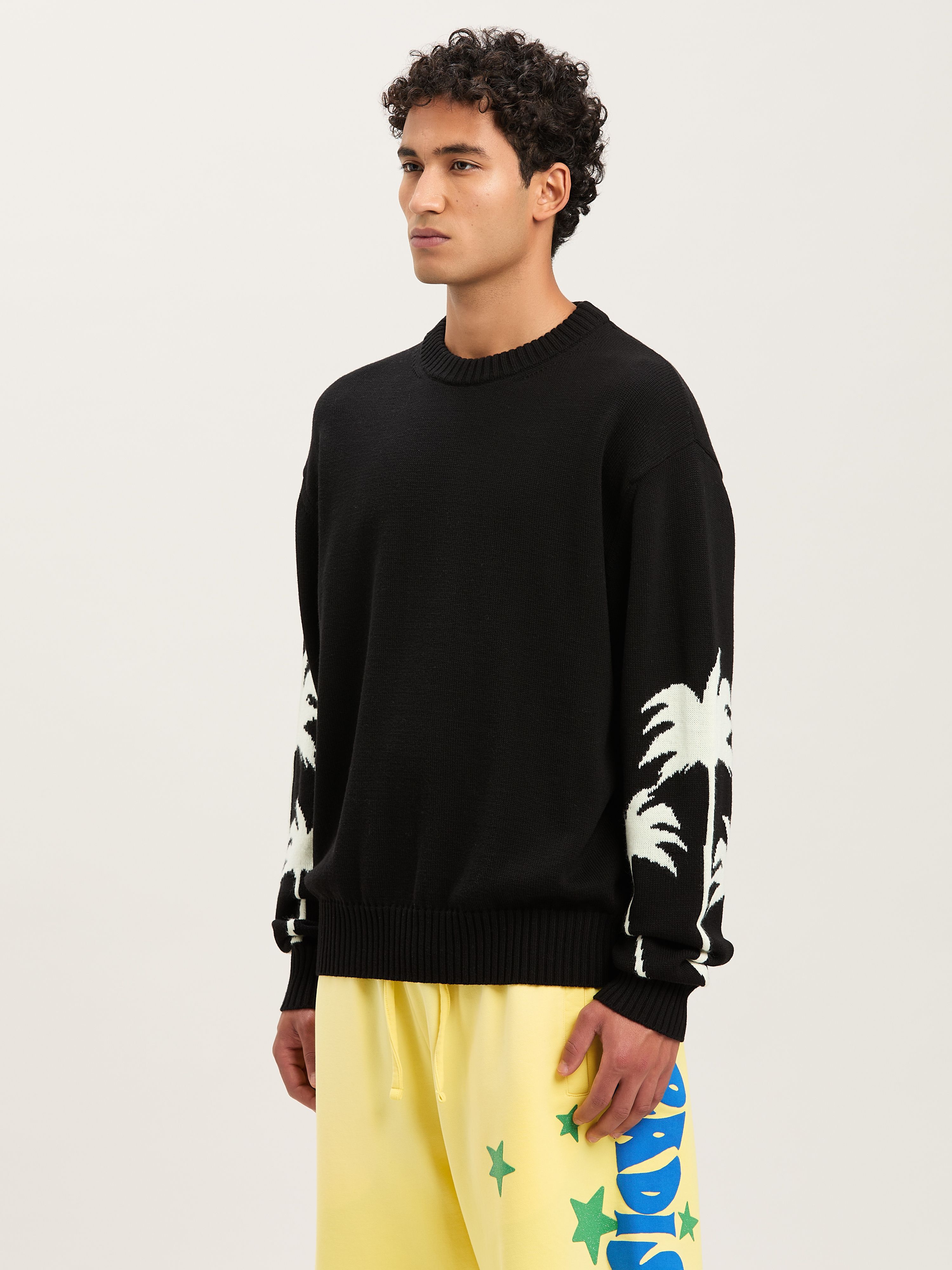 PALM ANGELS  Strickpullover mit Palme BLACK - OFF WHITE PMHE081S25KNI001