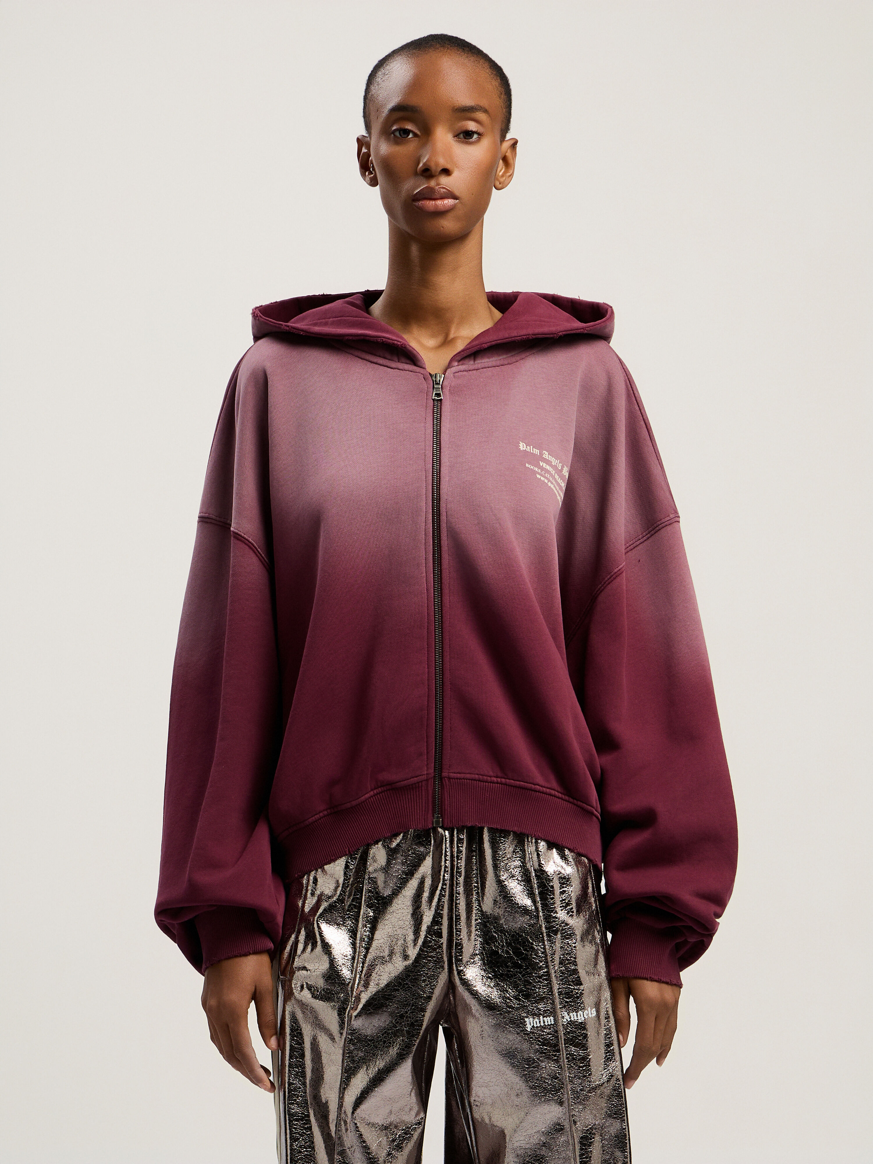 PALM ANGELS Book Club Zip Crop Hoody BURGUNDY - IVORY PWBE014F25FLE002