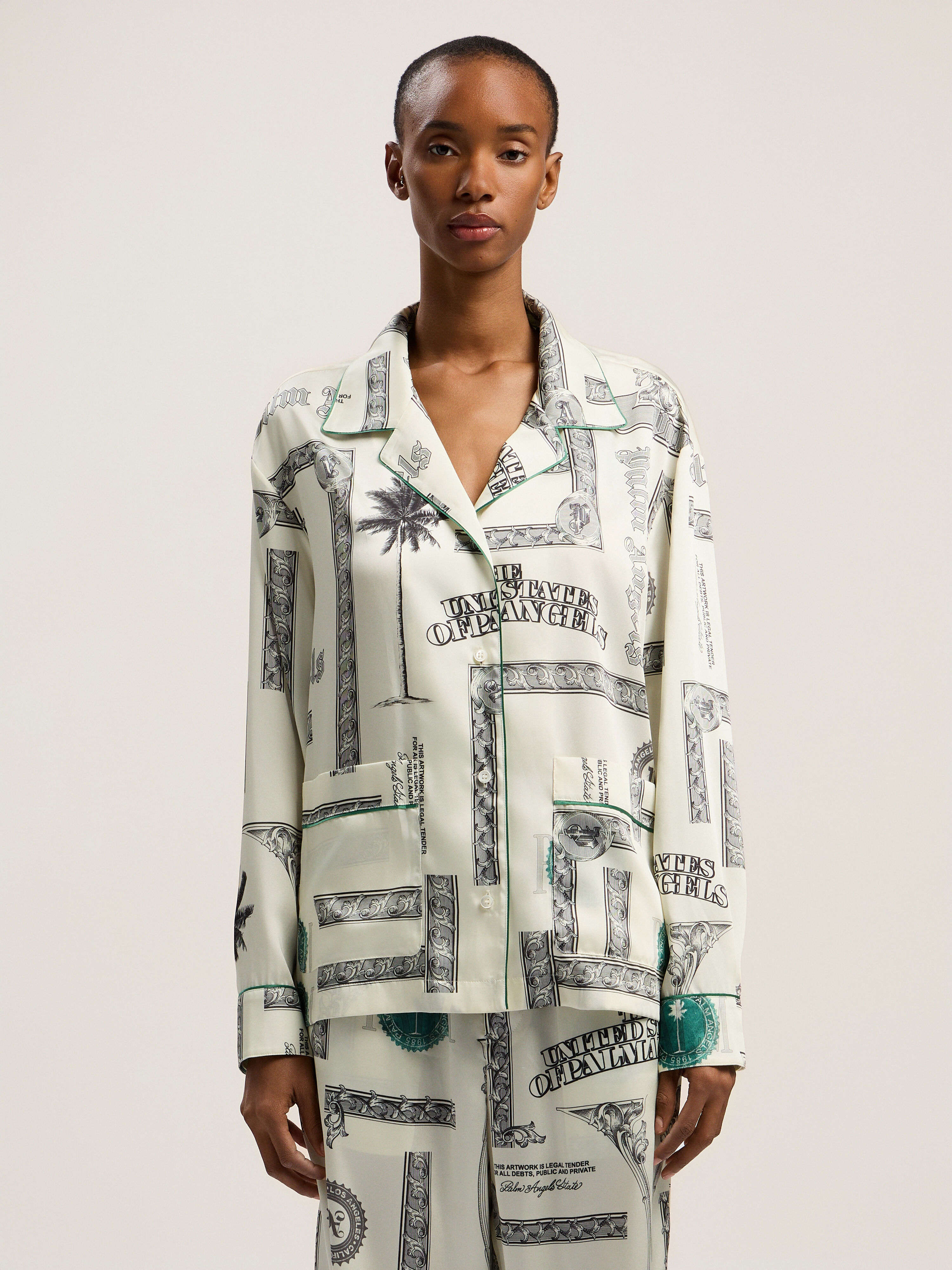 PALM ANGELS Dollar Print Pajama Shirt IVORY - BLACK PWGE025F25FAB001