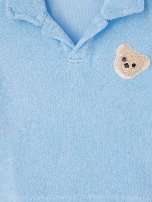 PALM ANGELS  Teddy-Bär Frottee-Polo-Shirt LIGHT BLUE BROWN PBBX001S25FLE001