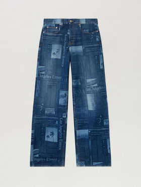PALM ANGELS News Print Loose Denim Pants MEDIUM BLUE - DUSTY BLUE PMYA049F25DEN002