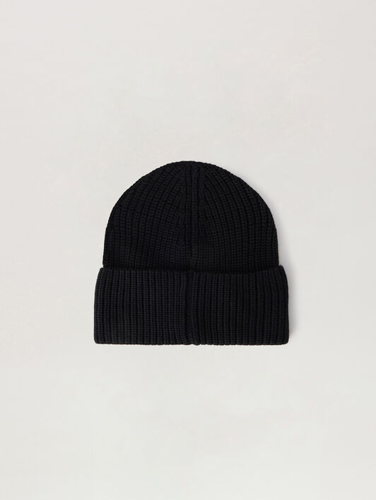 PALM ANGELS Classic Logo Ribbed Beanie BLACK OFF WHITE PMLC030S26KNI002