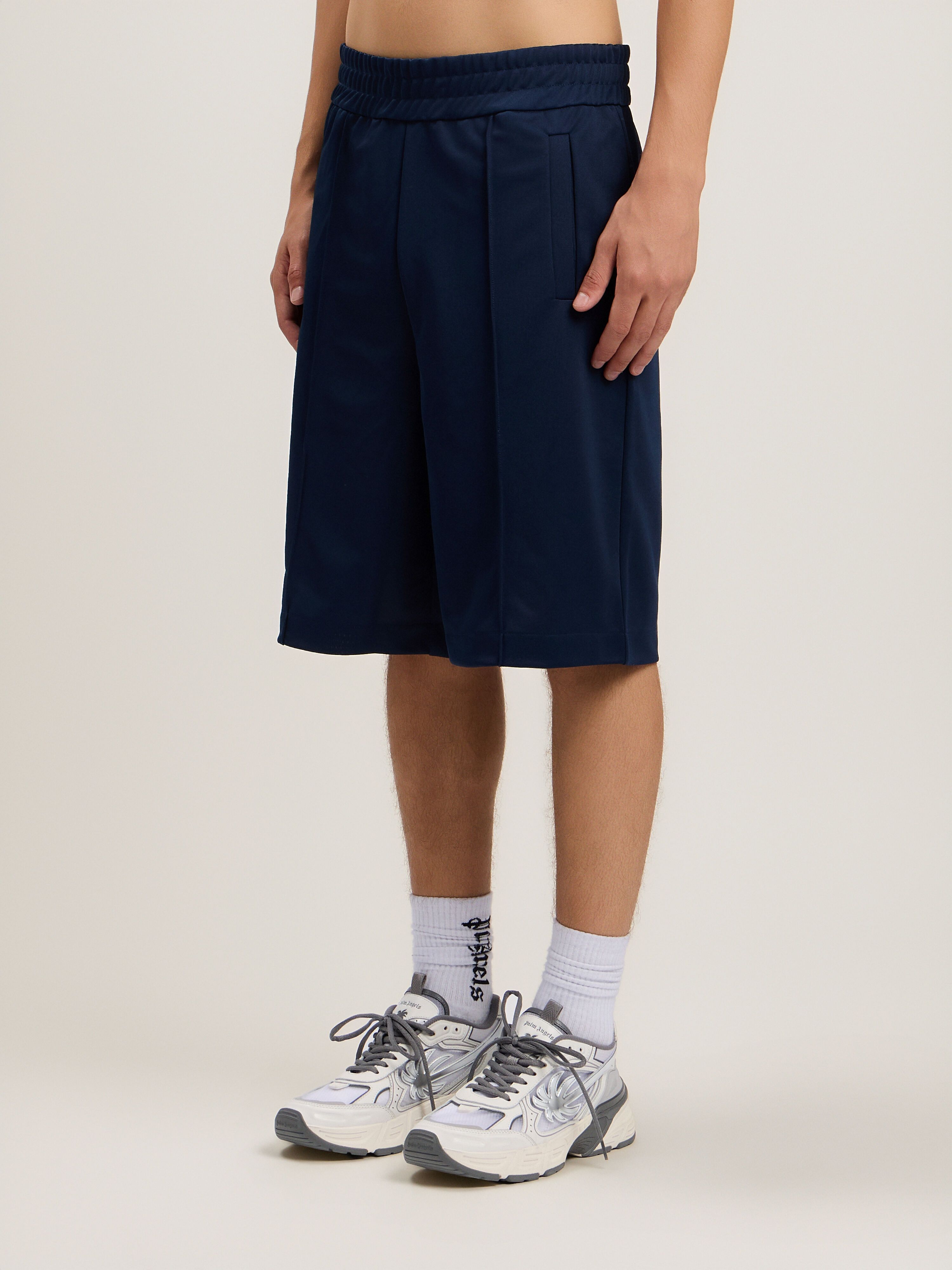 Back Curved Logo Track Shorts in NAVY BLUE OFF WHITE for Men