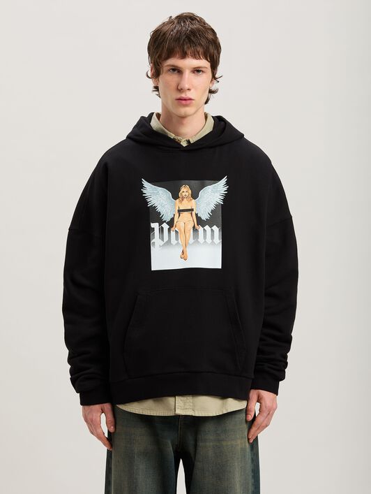 PALM ANGELS  Pin up hoodie NERO - OFF WHITE PMBB155S25FLE003