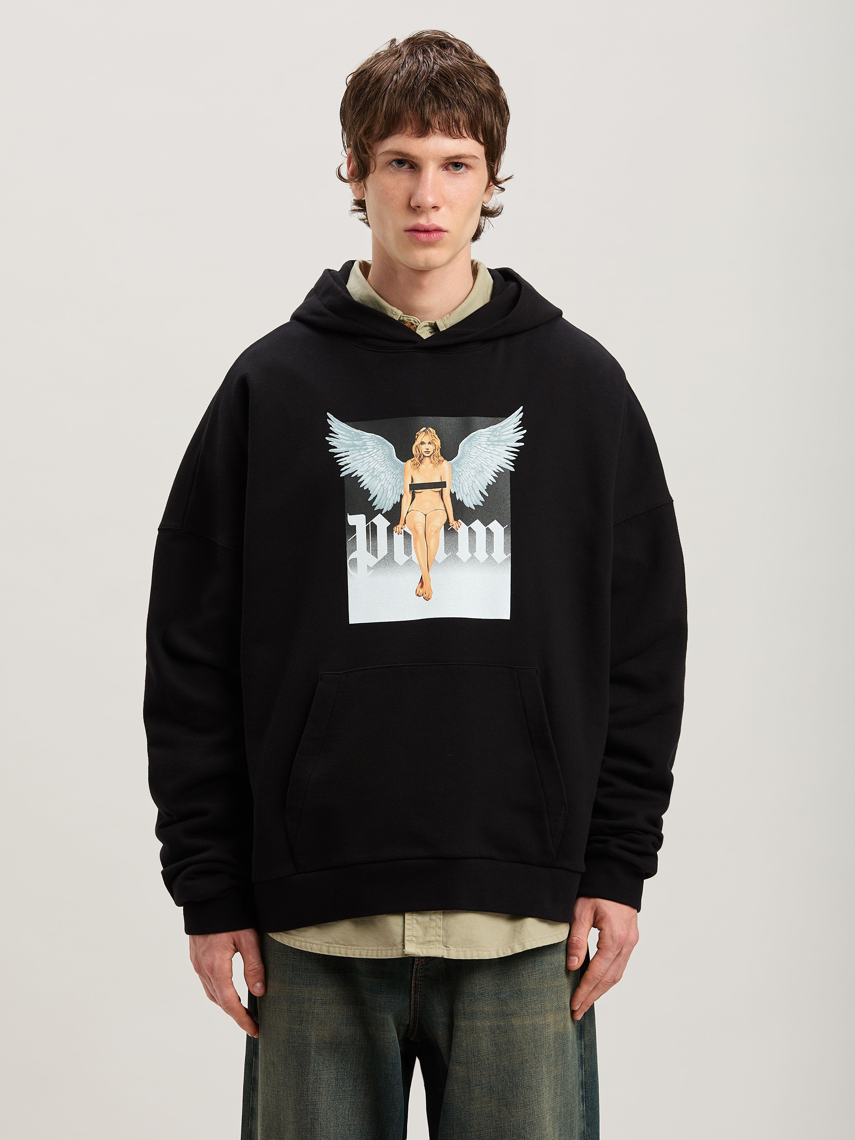 PALM ANGELS  Pin up hoodie NERO - OFF WHITE PMBB155S25FLE003