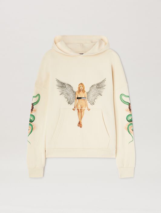 PALM ANGELS  Pin up hoodie IVORY - BLACK PMBB155S25FLE002