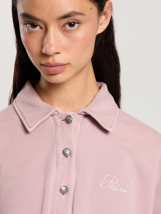 PALM ANGELS Palm Sway Cropped Long Sleeve Polo MAUVE - OFF WHITE PAWGC01F26FL01