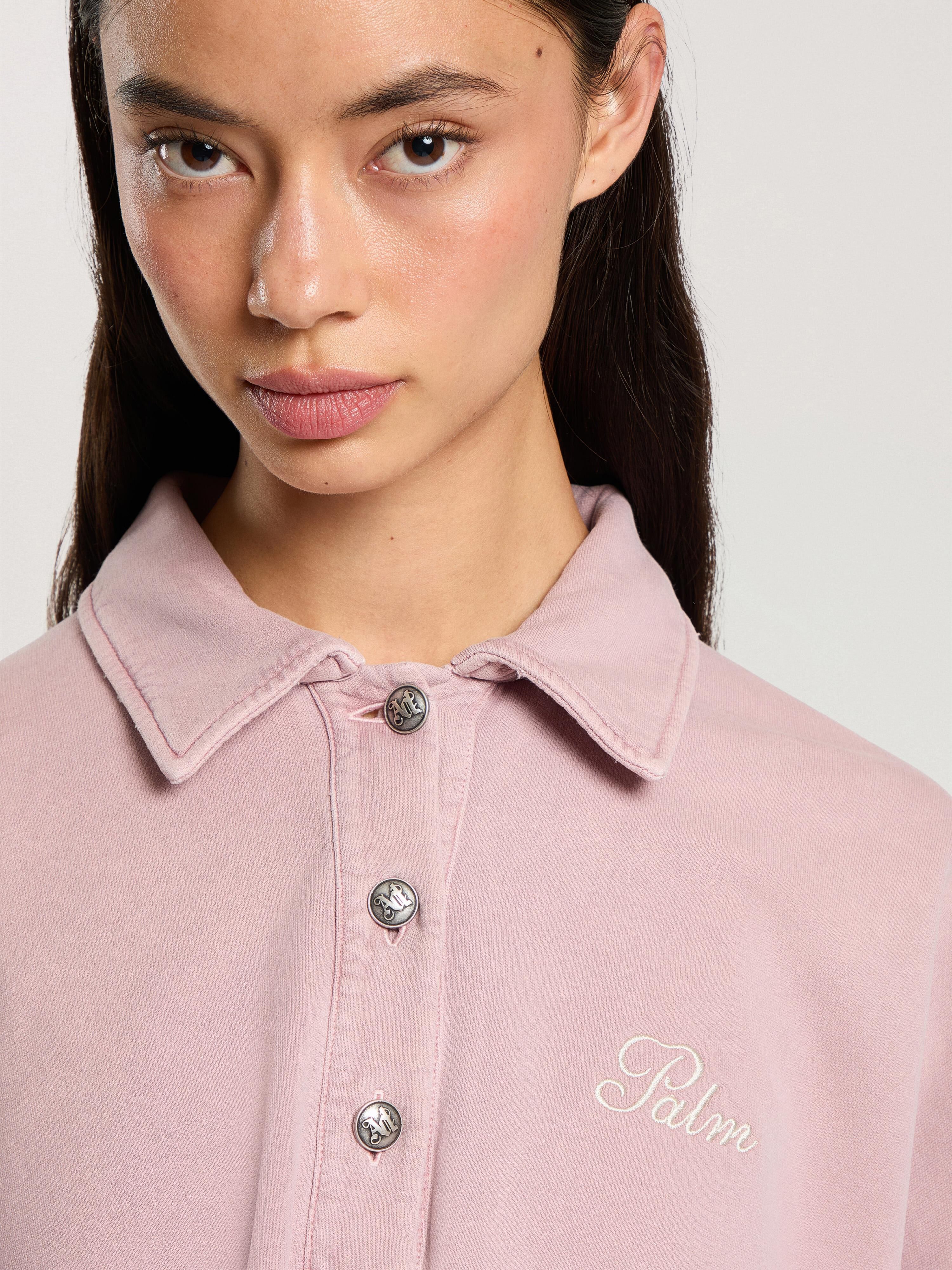 PALM ANGELS Palm Sway Cropped Long Sleeve Polo MAUVE - OFF WHITE PAWGC01F26FL01