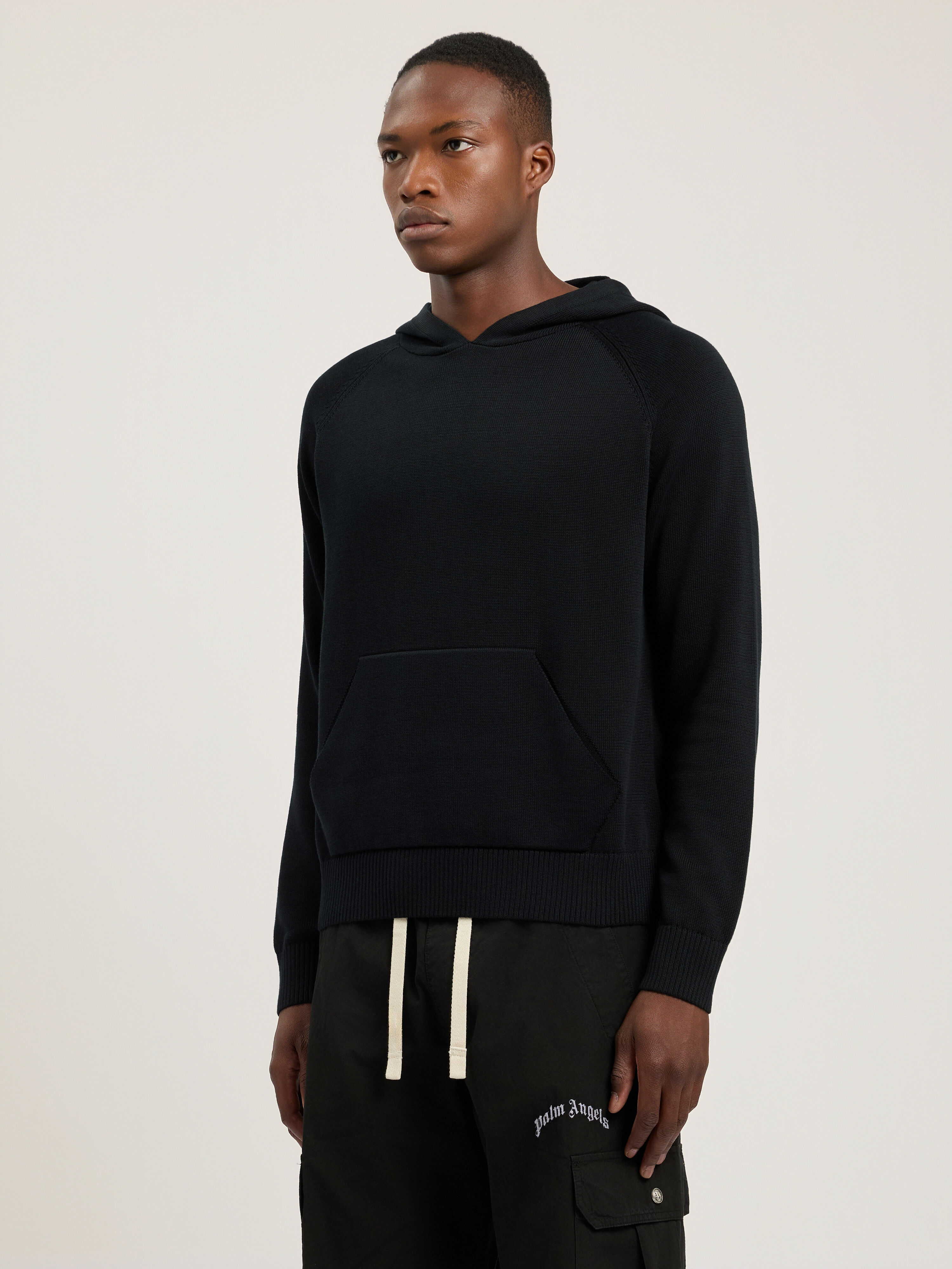 Curved Logo Regular Knit Hoodie PALM ANGELS Curved Logo Regular Knit Hoodie BLACK - OFF WHITE PAMHU001KN001