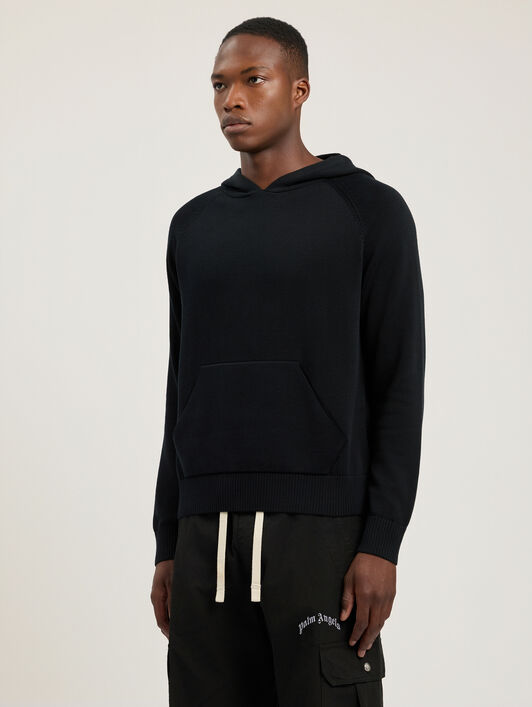Curved Logo Regular Knit Hoodie PALM ANGELS Curved Logo Regular Knit Hoodie BLACK - OFF WHITE PAMHU001KN001