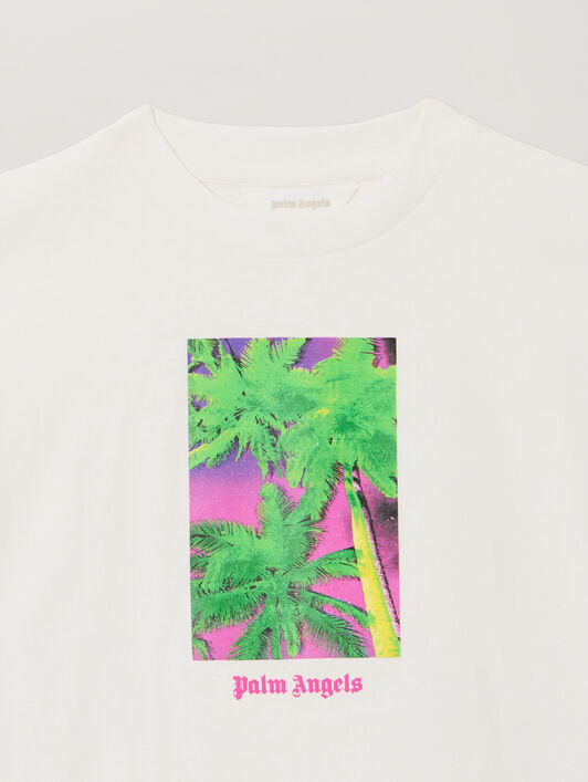 PALM ANGELS Solarized Palms Over Tee S/S OFF WHITE - GREEN PGAA001F25JER001