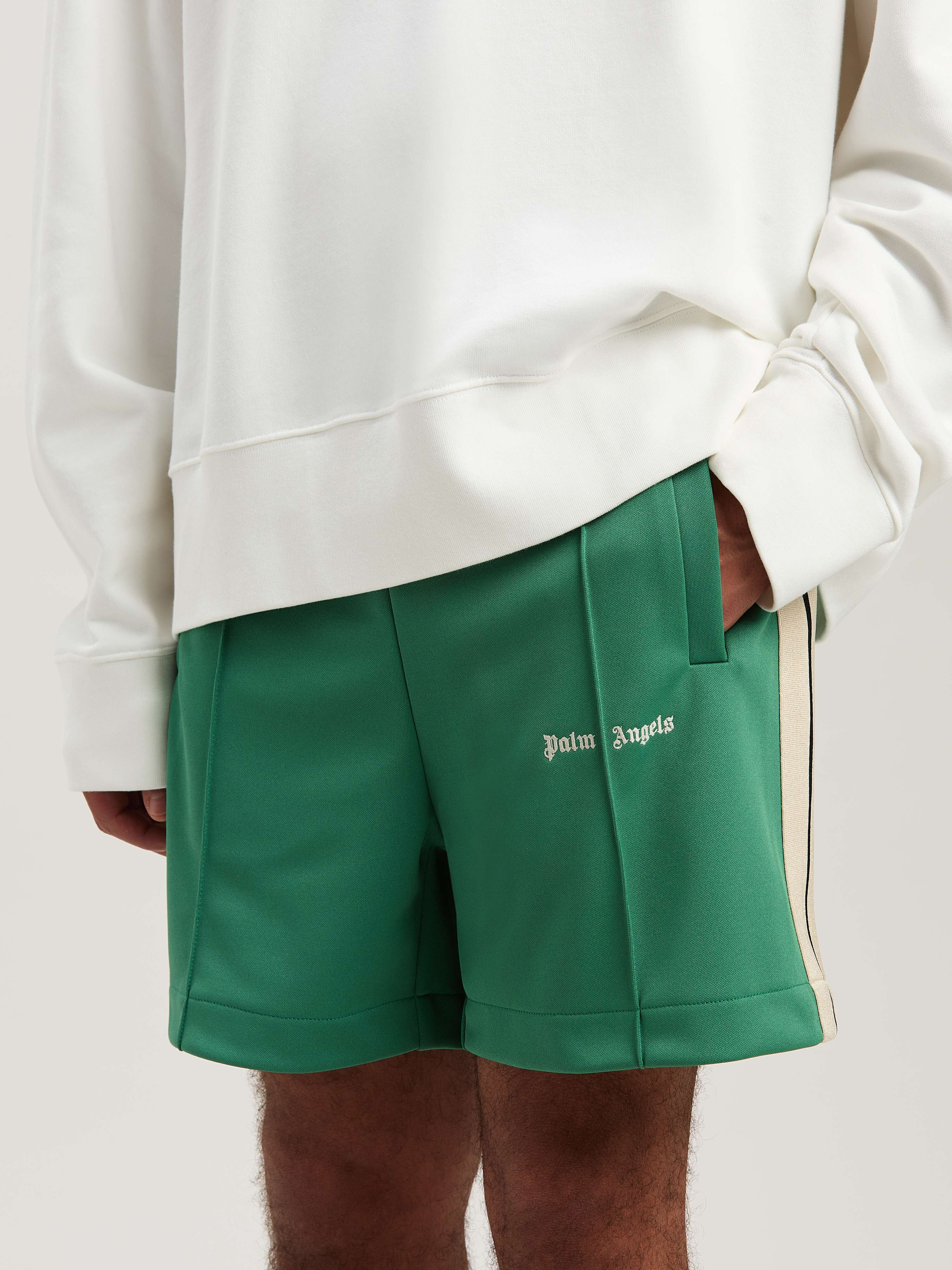 PALM ANGELS  Embroidered Logo Track shorts FOREST GREEN - OFF WHITE PMCL004S25FAB001