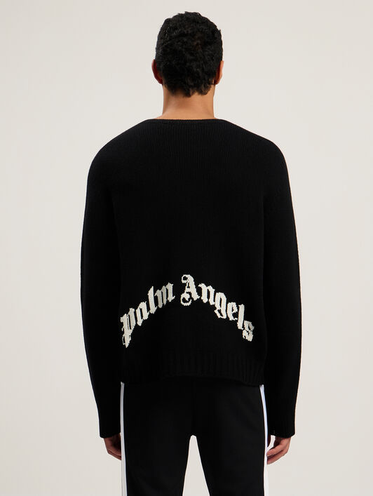 PALM ANGELS Curved Logo Sweater BLACK WHITE PMHE027C99KNI001