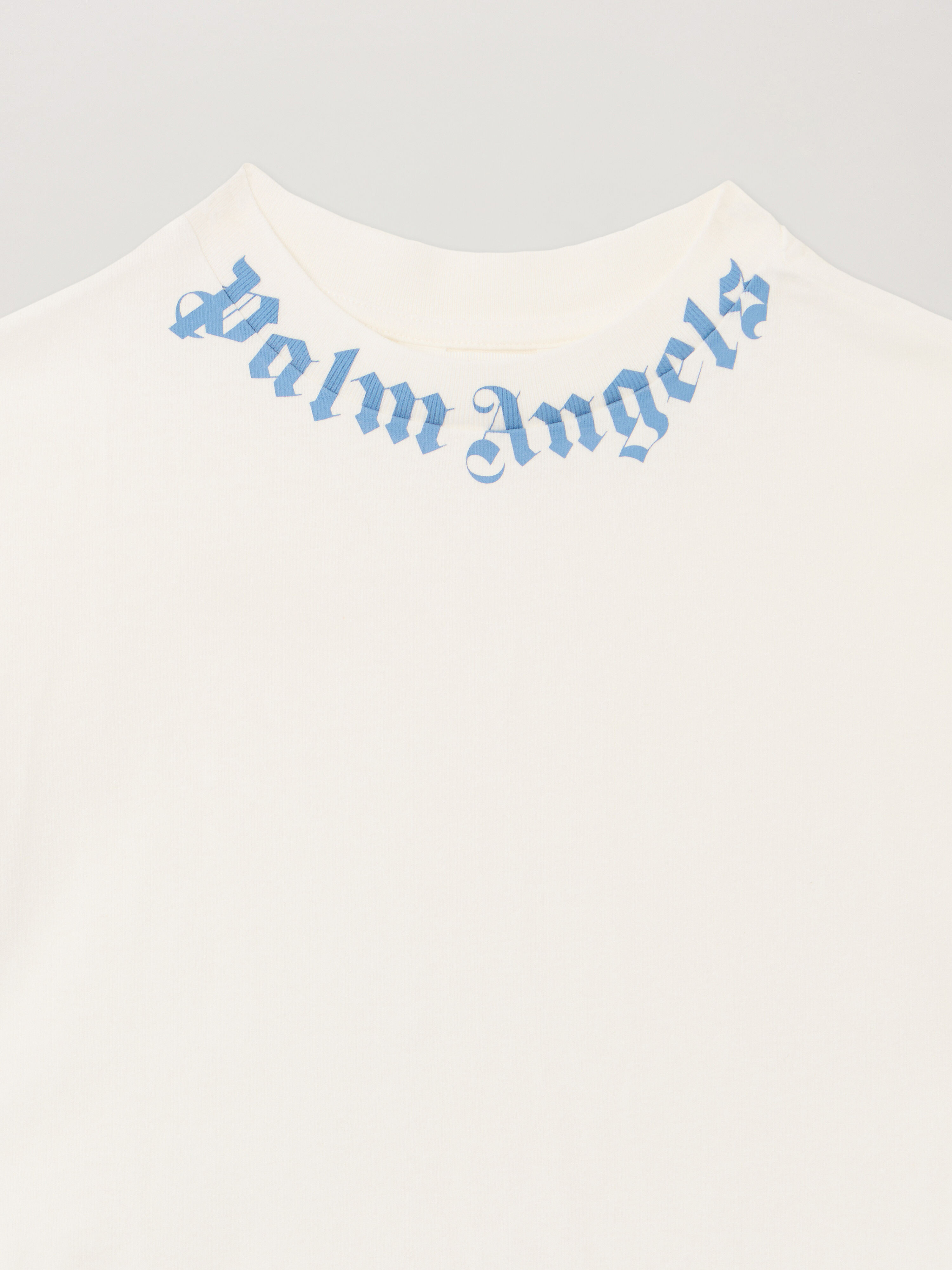 PALM ANGELS Neck Logo Reg.Tshirt S/S OFF WHITE - LIGHT BLUE PBAA003F25JER002
