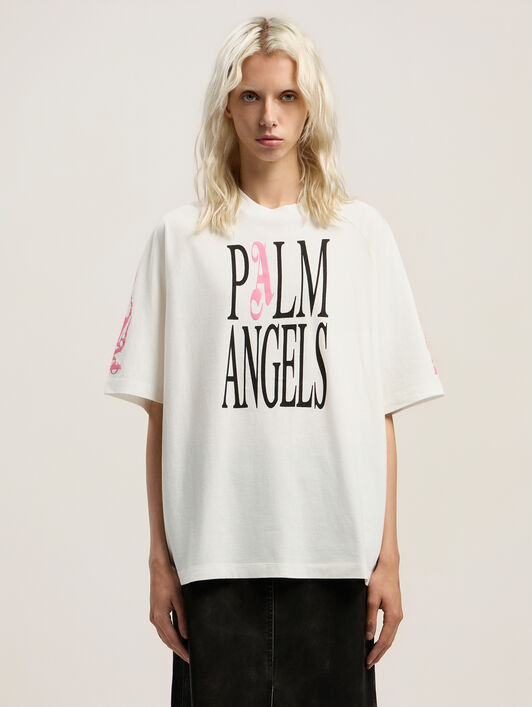 PALM ANGELS Flames Loose T-Shirt OFF WHITE - MULTICOLOR PWAA07EF25JER001