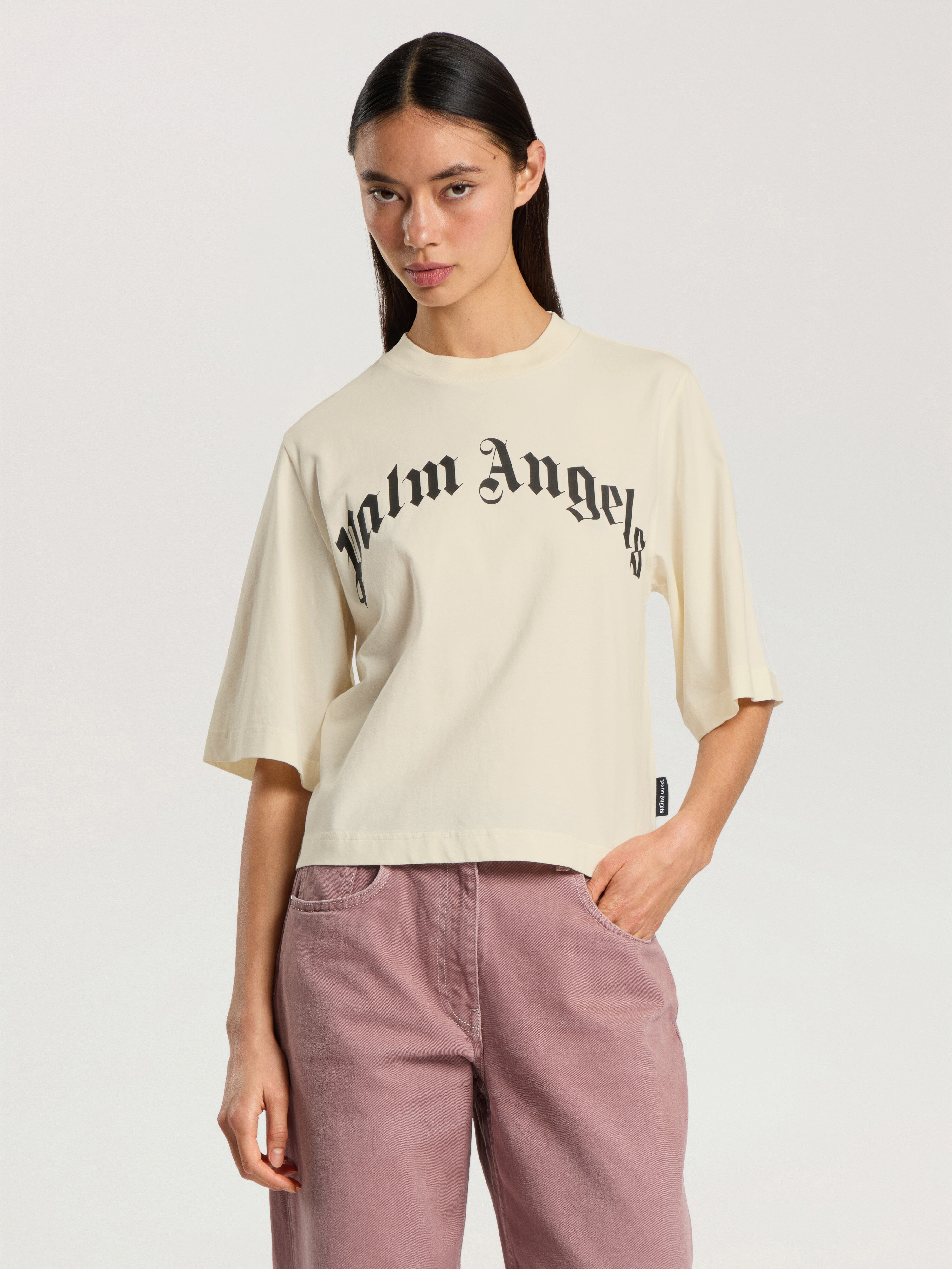 T-Shirt Squadrata Con Logo Curvo PALM ANGELS T-Shirt Squadrata Con Logo Curvo OFF WHITE - BLACK PAWAA03F26JR01