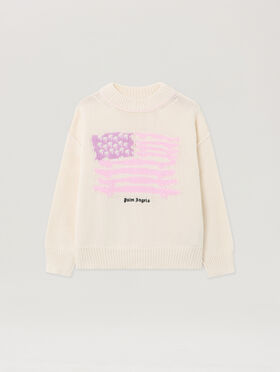 PALM ANGELS Palms Flag Knit Crewneck OFF WHITE - ROSE PINK PGHE002F25KNI001