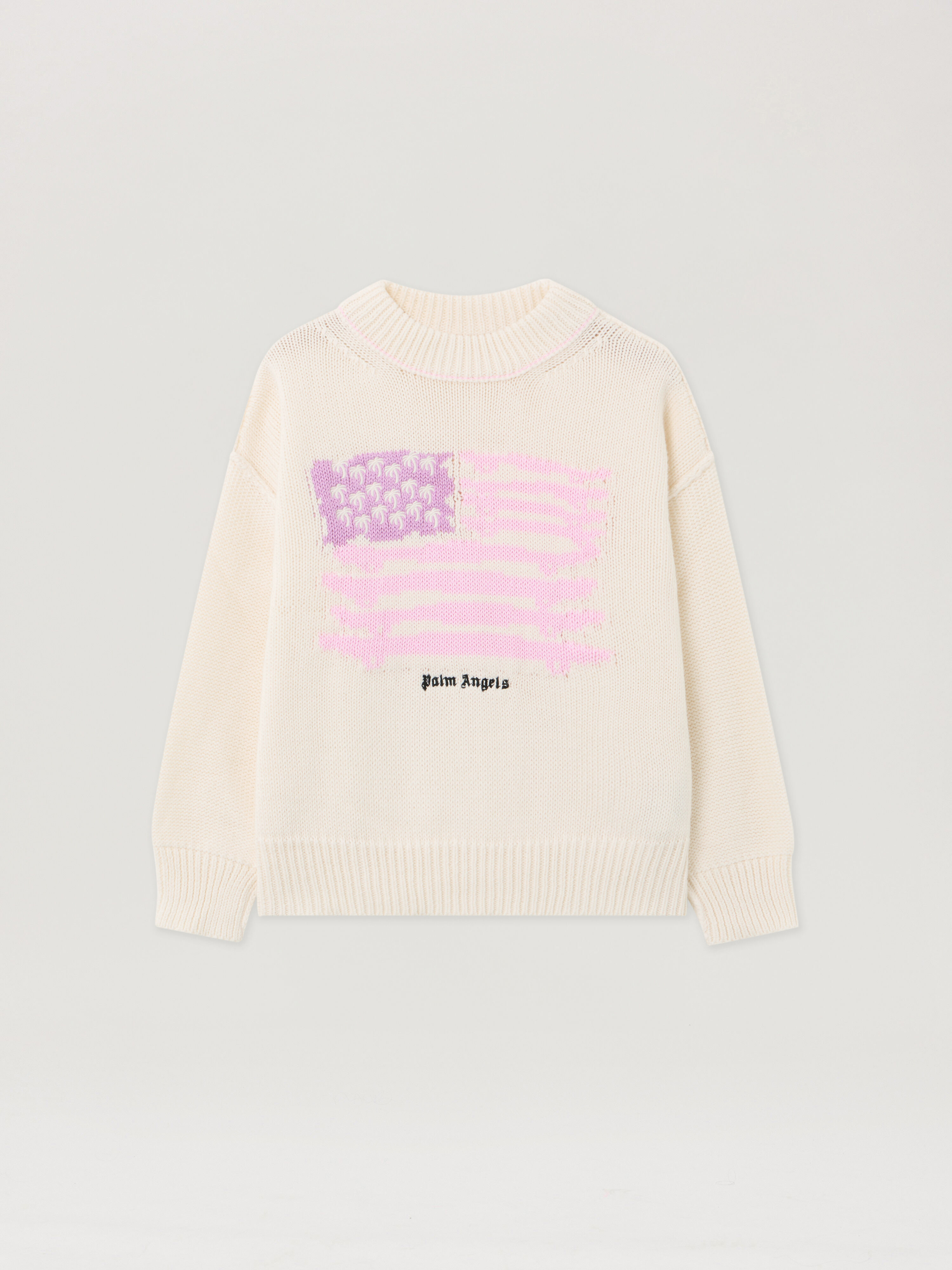PALM ANGELS Palms Flag Knit Crewneck OFF WHITE - ROSE PINK PGHE002F25KNI001