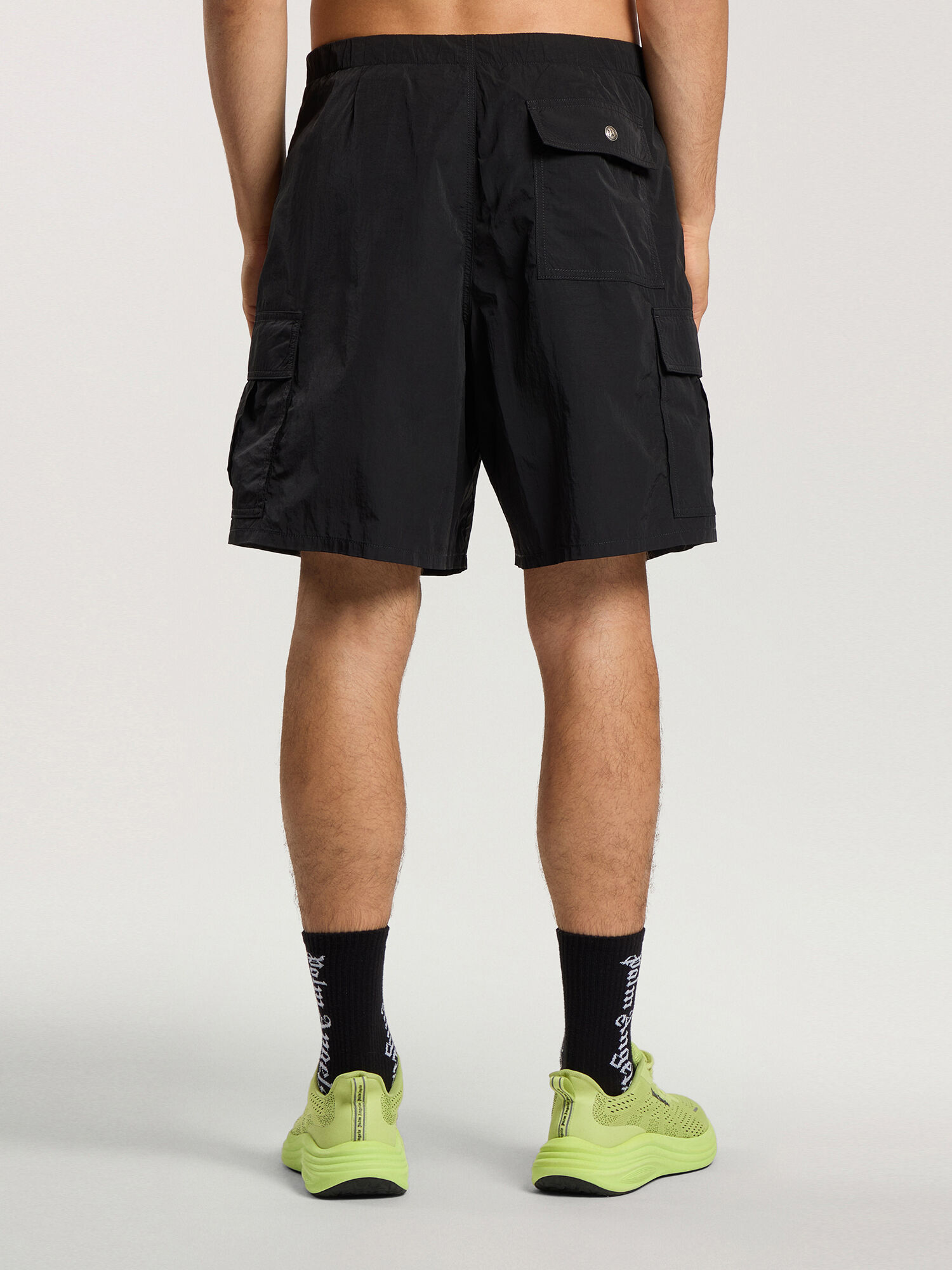 Palm Type Loose Cargo Shorts PALM ANGELS Palm Type Loose Cargo Shorts BLACK - OFF WHITE PAMCS02F26FB01