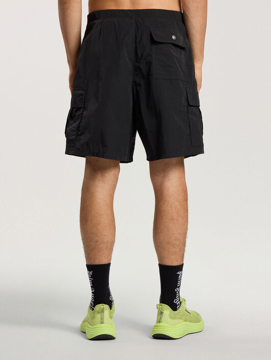 Palm Type Loose Cargo Shorts PALM ANGELS Palm Type Loose Cargo Shorts BLACK - OFF WHITE PAMCS02F26FB01