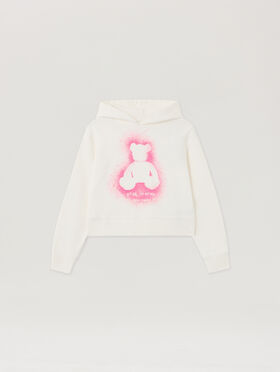 PALM ANGELS Spray Bear Fitted Hoody OFF WHITE - FUCHSIA FLUO PWBB069F25FLE001