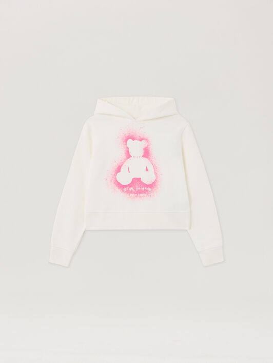 Spray Bear Fitted Hoodie PALM ANGELS Spray Bear Fitted Hoodie OFF WHITE - FUCHSIA FLUO PWBB069F25FLE001