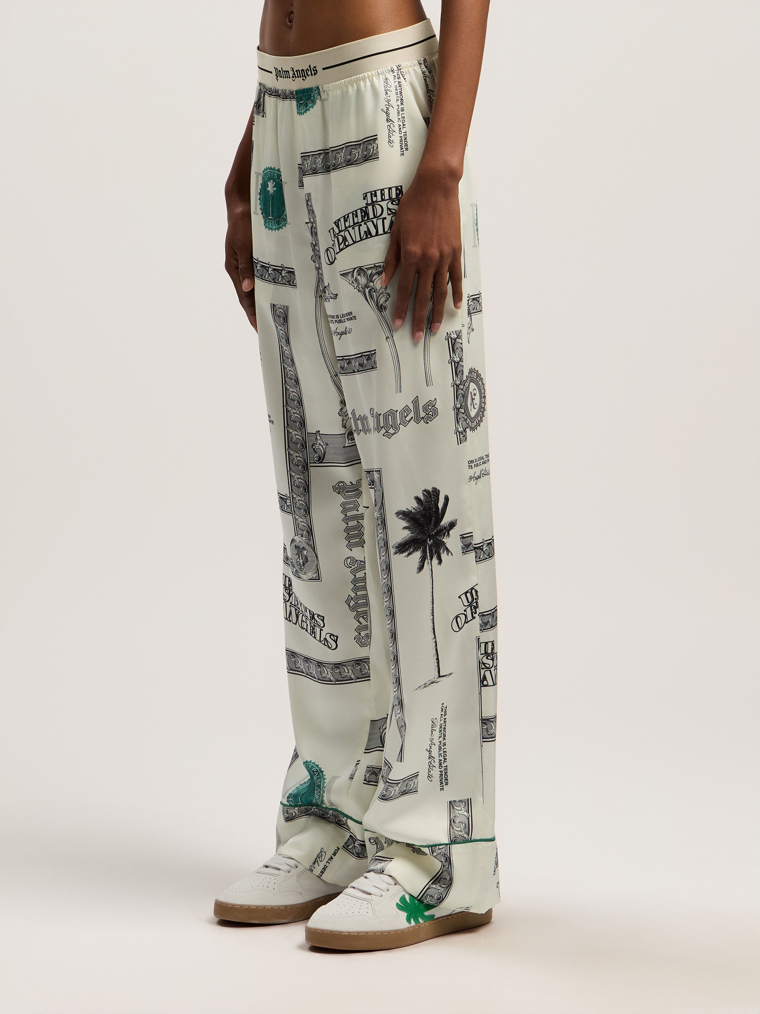 PALM ANGELS Dollar Print Pajama Pants IVORY - BLACK PWCA15FF25FAB002