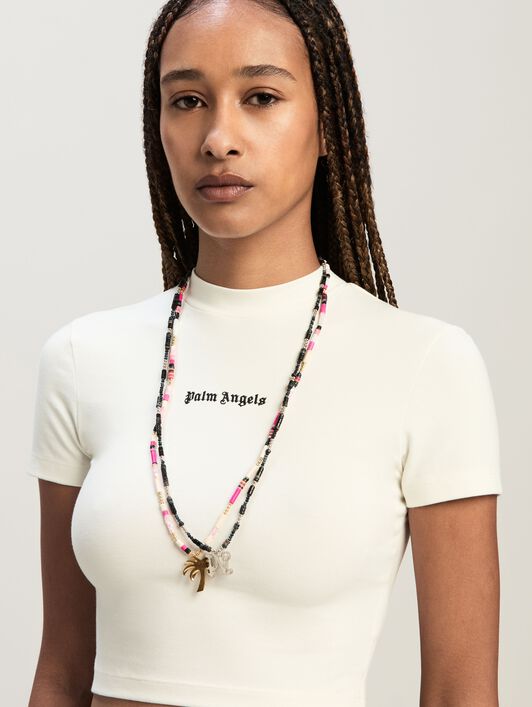 PALM ANGELS  Cropped Baby T-Shirt mit klassischem Logo OFF WHITE - BLACK PWAA074C99JER001