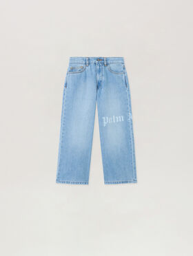 PALM ANGELS Logo Baggy Denim Pants Medium CELESTE/LIGHT BLUE PBYB009S26DEN001