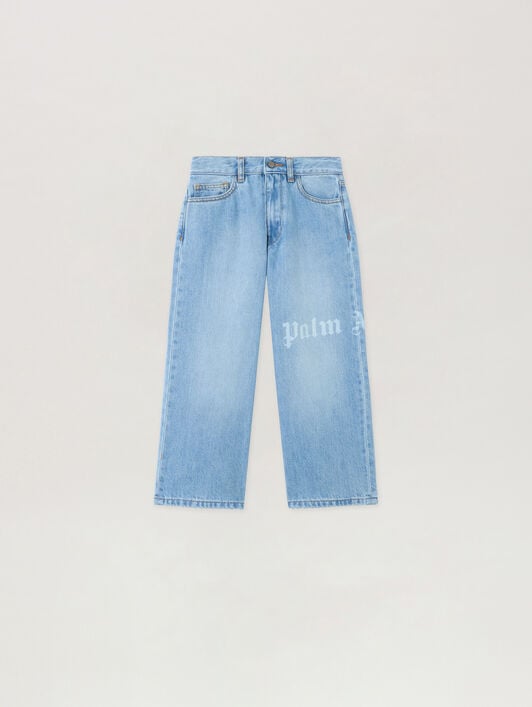 PALM ANGELS Logo Baggy Denim Pants Medium CELESTE/LIGHT BLUE PBYB009S26DEN001