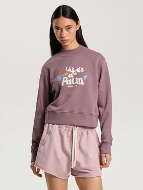PALM ANGELS Life's A Beach Cropped Sweatshirt MAUVE - ROSE PINK PAWBA04F26FL01