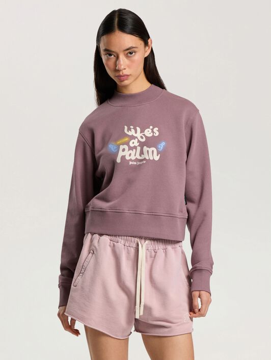 PALM ANGELS Life's A Beach Cropped Sweatshirt MAUVE - ROSE PINK PAWBA04F26FL01
