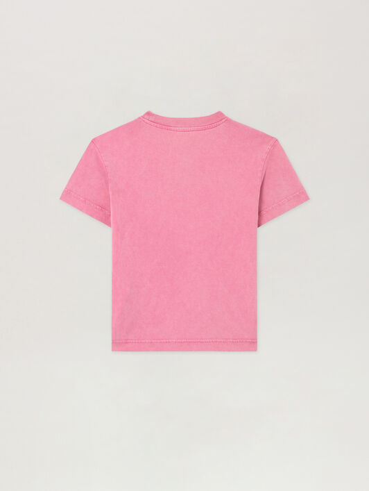 PALM ANGELS Curved Logo Faded T-Shirt FUCSIA/FUCHSIA PGAA002S26JER00A