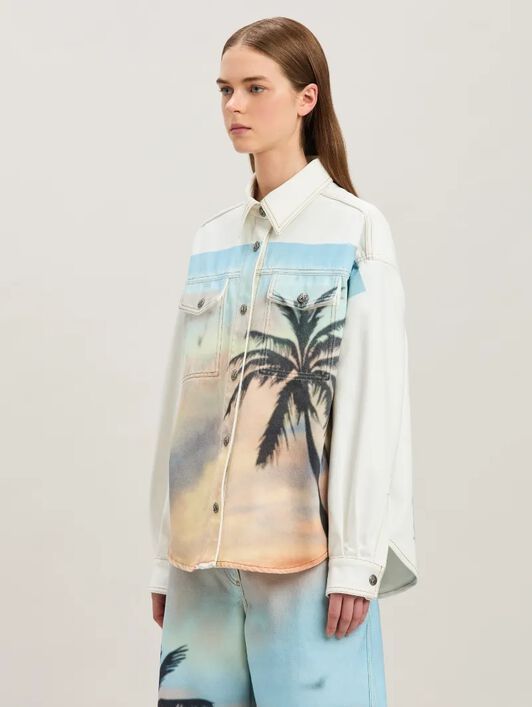 PALM ANGELS  Sunrise Palm denim overshirt OFF WHITE - MULTICOLOR PWYD023S25DEN001