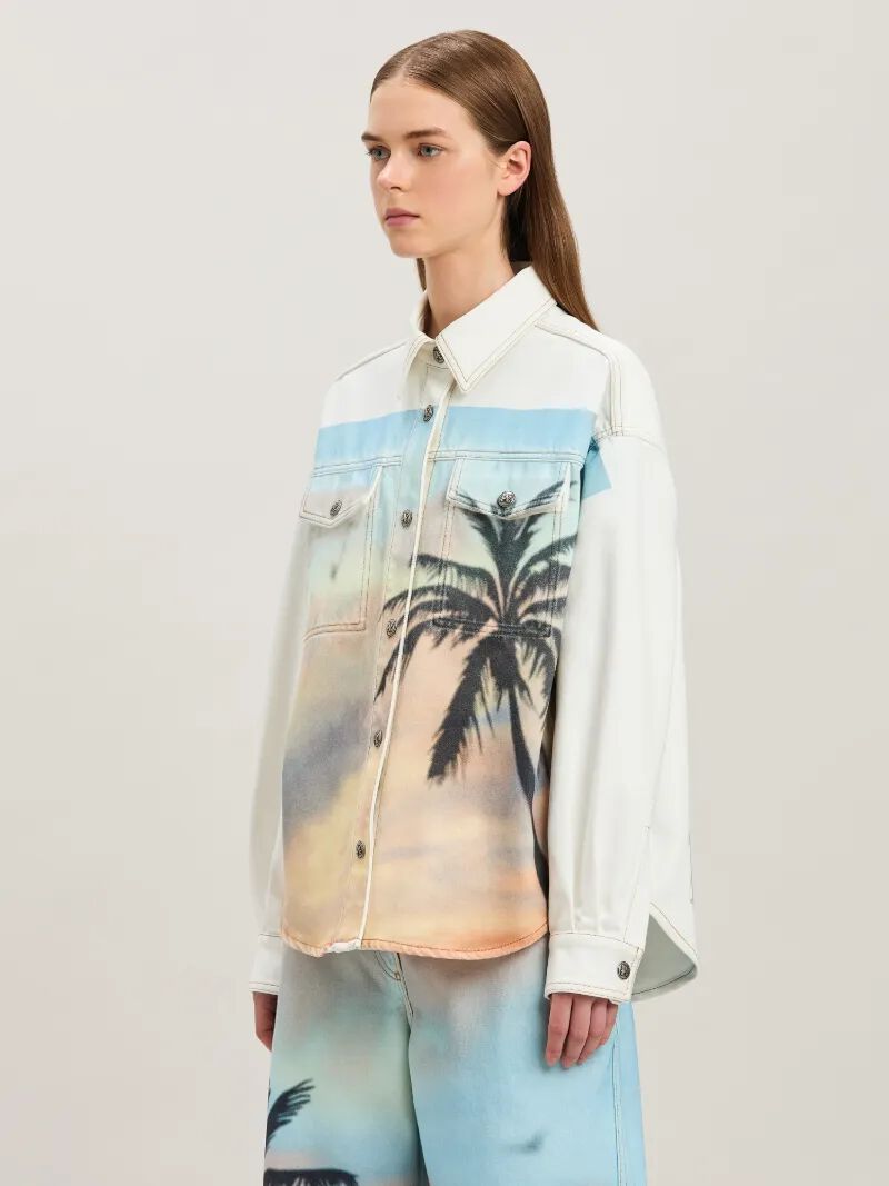 PALM ANGELS  Sunrise Palm denim overshirt OFF WHITE - MULTICOLOR PWYD023S25DEN001