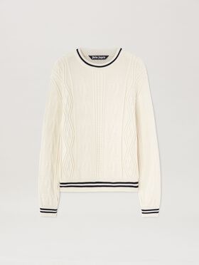 PALM ANGELS  Curved logo cable sweater OFF WHITE - BROWN PMHE007S25KNI001