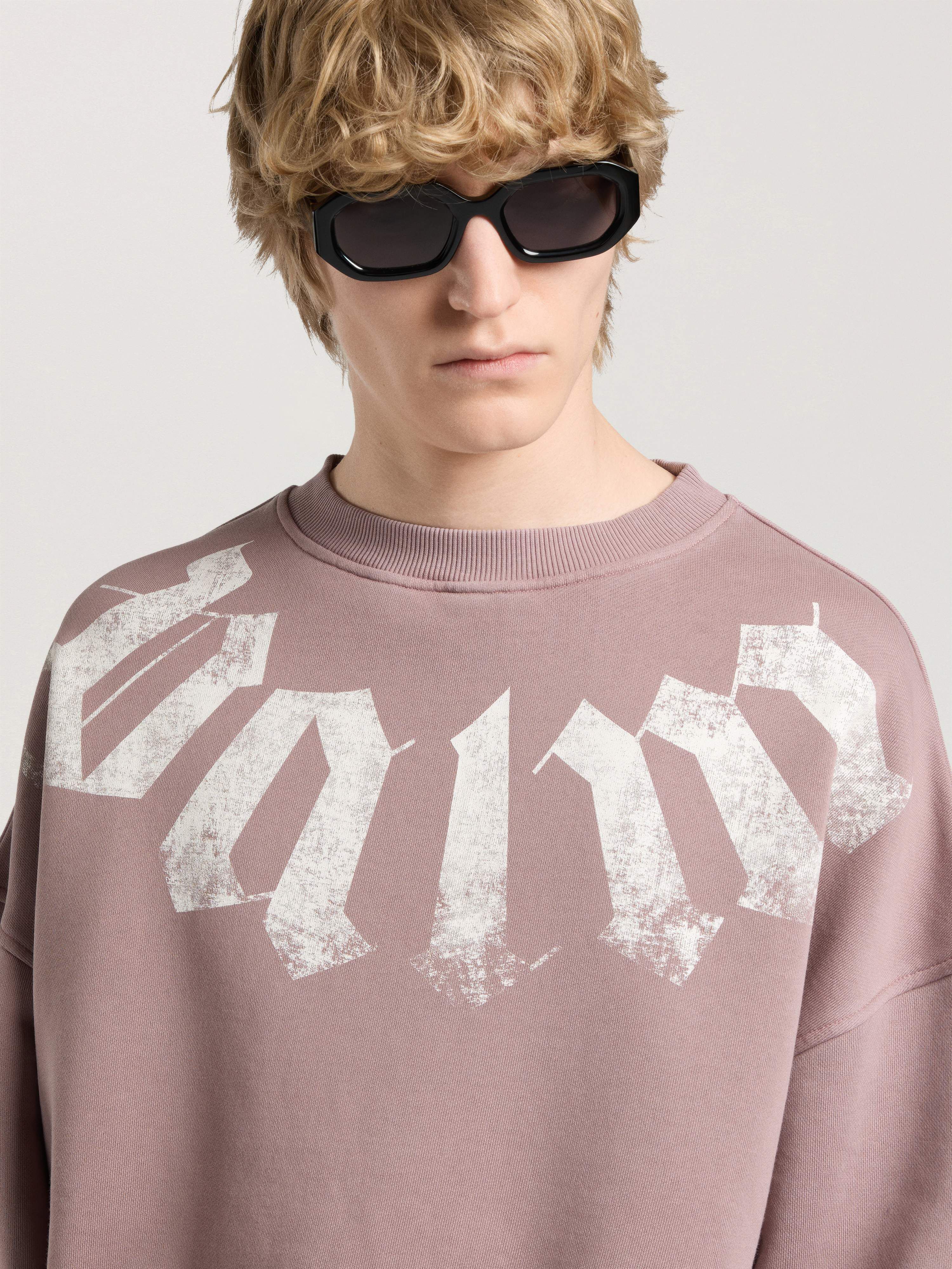 Big Neck Logo Loose Sweatshirt PALM ANGELS Big Neck Logo Loose Sweatshirt MAUVE - OFF WHITE PAMBA04F26FL01