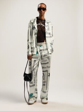 PALM ANGELS Dollar Print Pajama Shirt IVORY - BLACK PWGE025F25FAB001