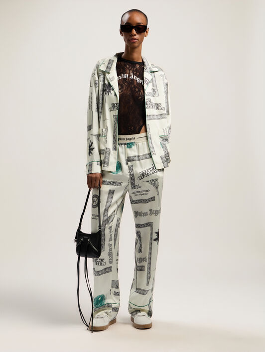 PALM ANGELS Dollar Print Pajama Shirt IVORY - BLACK PWGE025F25FAB001