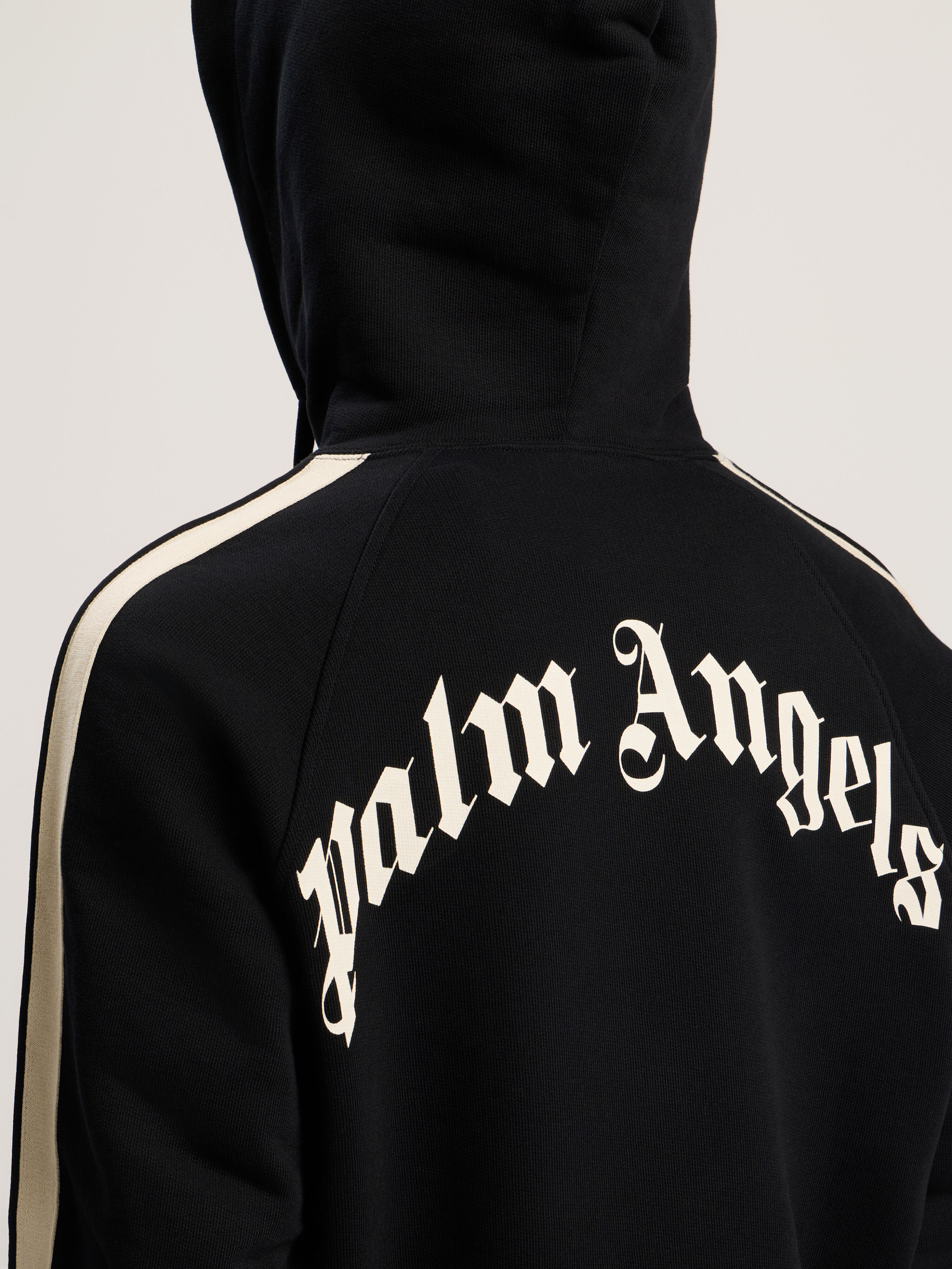 PALM ANGELS Curved Logo Track Hoodie BLACK - OFF WHITE PMBB17HF25FLE001