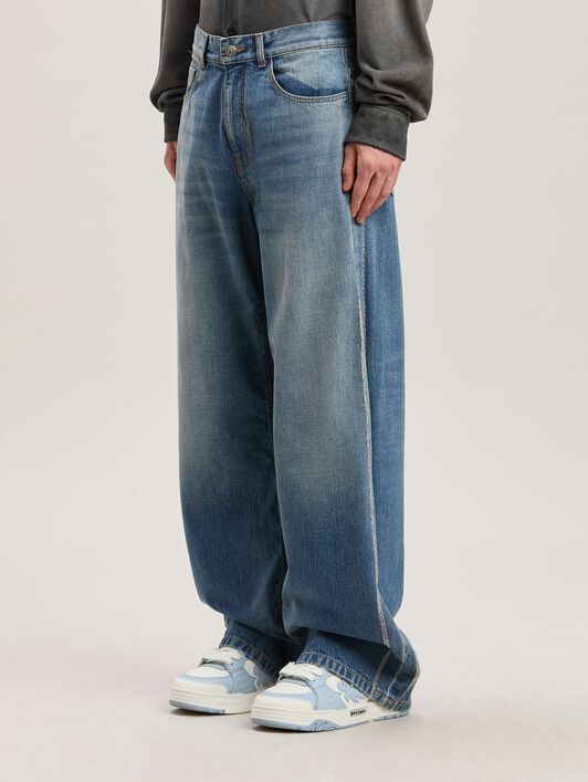 PALM ANGELS  Jeans mit geschwungenem Logo LIGHT BLUE - LIGHT BLUE PMYA049S25DEN002