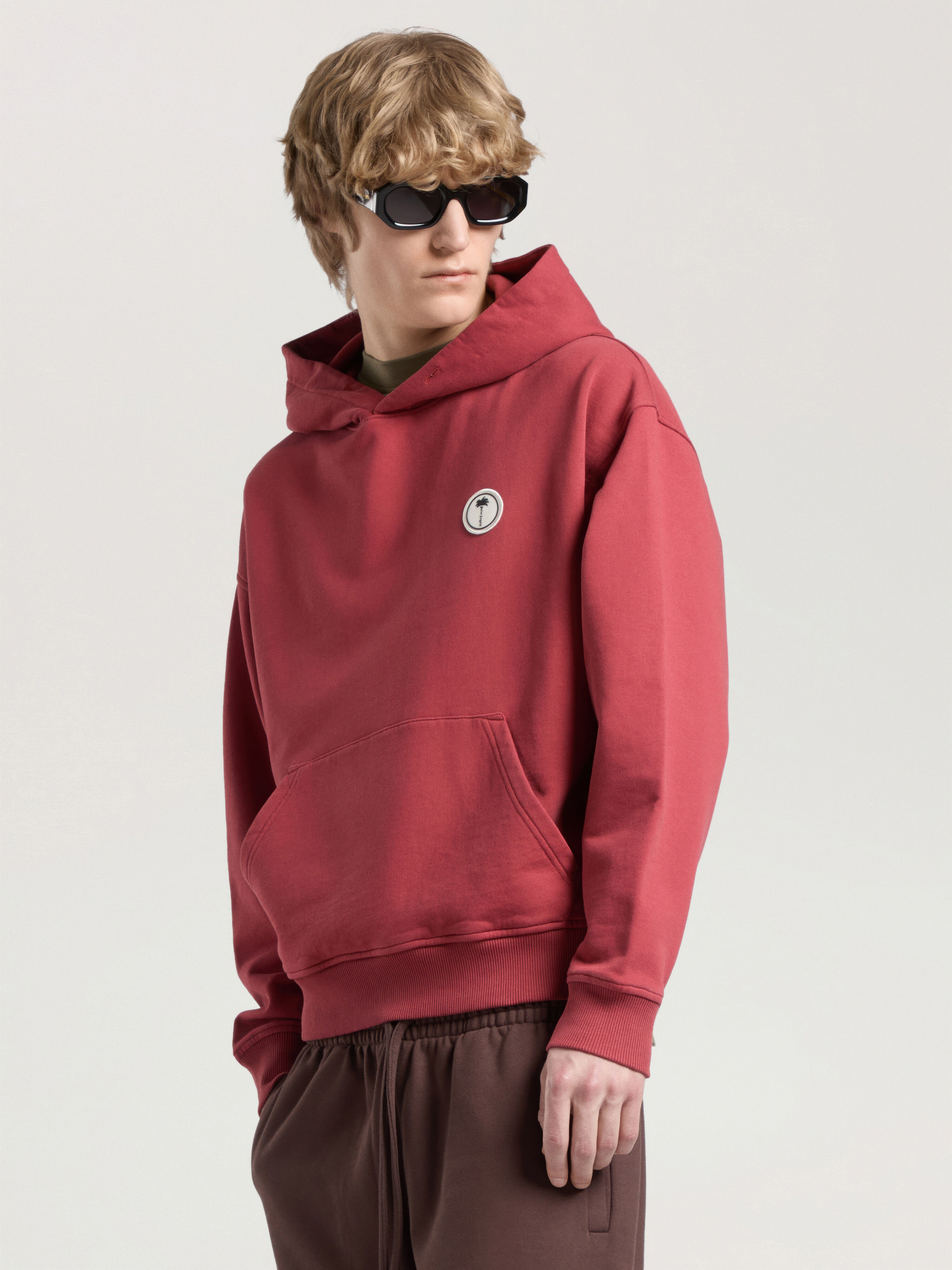 PALM ANGELS Palm Tree Regular Hoodie BRICK RED - OFF WHITE PAMBB03F26FL03