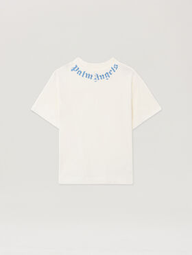 PALM ANGELS Neck Logo Reg.Tshirt S/S OFF WHITE - LIGHT BLUE PBAA003F25JER002