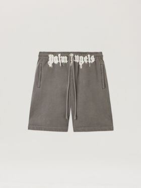 PALM ANGELS Waist Logo Sweatshort DARK GREY - OFF WHITE PMCI019F25FLE001