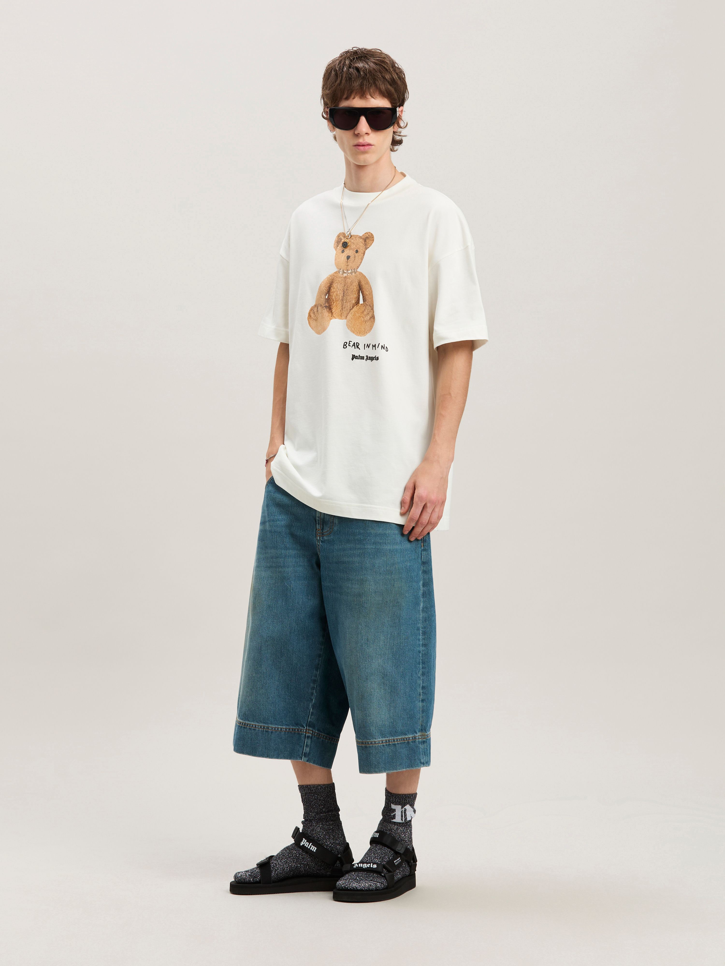 PALM ANGELS  Bear In Mind T-Shirt OFF WHITE - BROWN PMAA001S25JER005