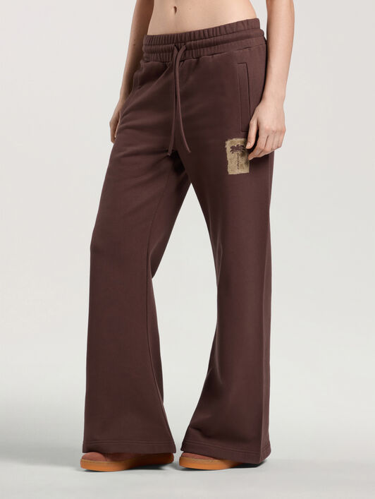 PALM ANGELS Brushed Palm Tree Sweatpants BROWN - KAKI PAWCH02W26FL03