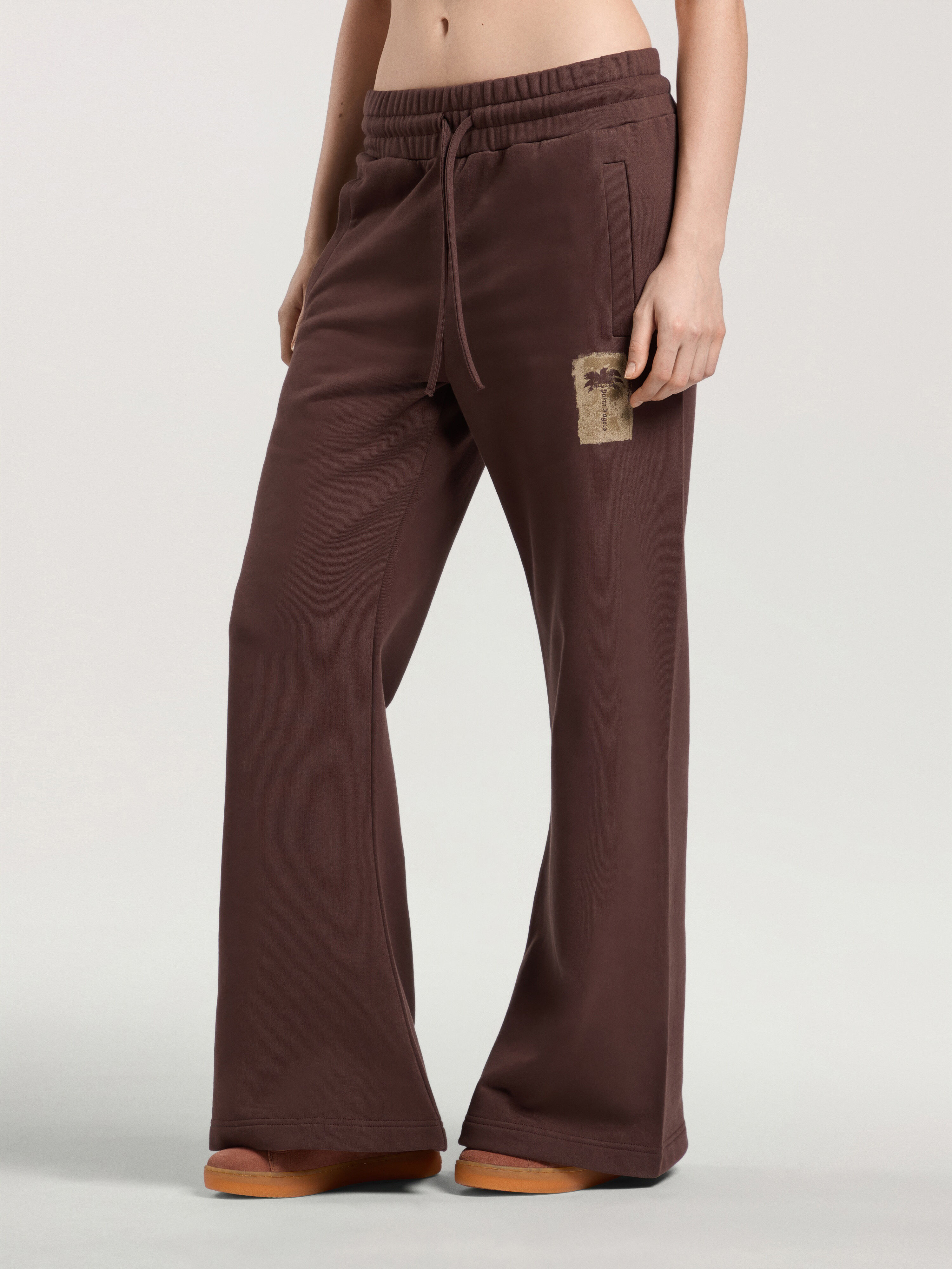 PALM ANGELS Brushed Palm Tree Sweatpants BROWN - KAKI PAWCH02W26FL03